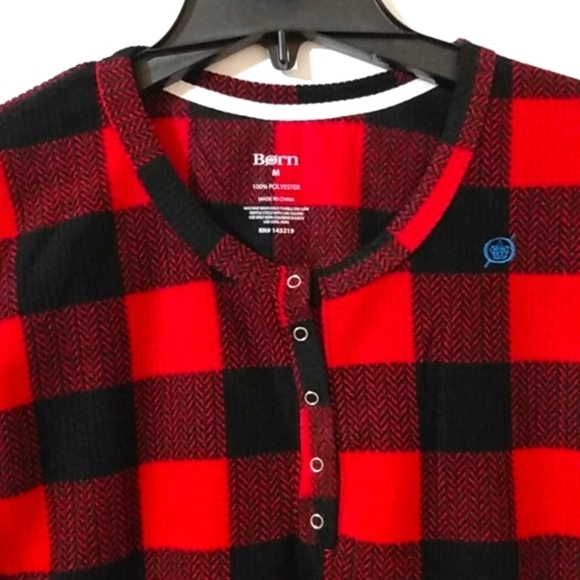 BORN RED BLACK PLAID LONG SLEEVE PAJAMA LOUNGE DRESS SIZE MEDIUM NWT - Picture 2 of 5
